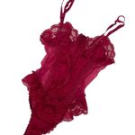 Vintage Magenta Mesh Lace Ruffle Teddy Lingerie One Piece Bodysuit large Pink Photo 1