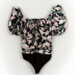 EXPRESS Bodysuit Womens M Floral Eyelet Puff Sleeve Thong Cottagecore Romance Photo 1