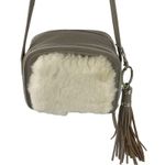 Womens Gray Leather Faux Fur Tassel Adjustable Strap Mini Purse Crossbody Bag Photo 1