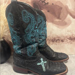 Ferrini Ladies Size 10 Black Blue Caiman Cross Cowgirl Crocodile Boots Photo 0