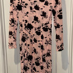 CBR SHEER DRESS MED. PINK W BLACK FLORAL MIDI THIGH HIGH SLITS HIGHCOLLAR NECK Photo 0
