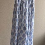 Angie White and blue maxi summer dress floor length ruffled tier skirt crochet detail Photo 1