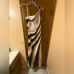 La Femme  white, gold, & black striped sequin open back one shoulder gown Photo 2