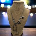 T Rex Dinosaur Articulated Necklace Silver Tone Skeleton Adjustable 19" Photo 1