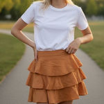 Farm Rio  Caramel layered mini skirt NWT L Photo 0