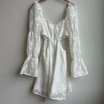Cider NWT  Floral Jacquard Cut Out Long Sleeve Puffy Mini White Dress Size Small Photo 4