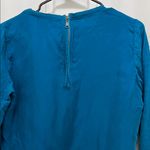 Tribal Teal Cotton Blend Long Sleeve High Low Hem Blouse Photo 13