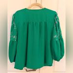 Adrienne Vittadini  L Green Embroidered Poet Blouse Boho Eyelet Photo 8