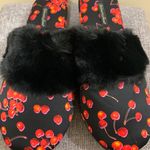 Victoria's Secret Black Red Cherry Satin Slippers Medium Photo 7