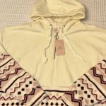 Como vintage NEW! Fleece Hoodie Sweatshirt Size M Ivory Pink Purple Geometric Photo 0