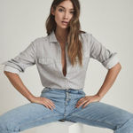 Reiss Mimi Cotton Twin Pocket Shirt US 6 Sofia Richie Clean Girl Casual Loose Photo 0