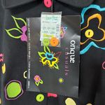 Onque Casuals Funky Artsy Colorful Embroidered Black Button Down Shirt Size L Size L Photo 2