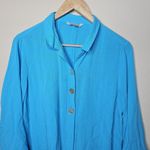 John Mark  Bright Blue 3/4 Roll Tab Sleeves Buttoned Tunic Blouse Womens Size XL Photo 1