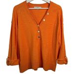Loft Size M Sweater Roll Tab Henley Women’s Orange Knit Long Tab Sleeve V-neck Photo 0