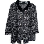 Ming Wang  Black Jacquard Knit Fur Collar Velvet Trim Cardigan Jacket Size Large Photo 0