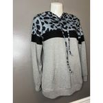 Bluetime Hoodie Womens Small Gray Leopard Colorblock Pullover Sweatshirt Photo 1