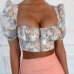 House Of CB Alivia Floral Puff Sleeve Crop Top Photo 0