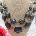 NWOT Gold Tone Smokey Gray Statement Collar Double Bib Pendant Necklace 20 Inch Photo 2