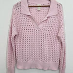 Joie  Women's‎ Size Medium Baby Pink Open Knit Collared V Neck Sweater Summer Photo 0