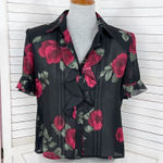 Studio I  Sheer Ruffle‎ Trim Roses Floral Crop Y2K Blouse Black Red 8 Gothic Top Photo 0
