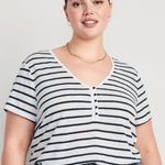 Old Navy Striped Linen-Blend Cropped Henley for Women- Size 2X- NWT Photo 0
