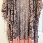 Kollie More Lace Kimono‎ One Size Gray Pink Floral Open Front Cardigan Photo 0