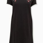 Torrid Dress Mini French Terry Tee Shirt Dress Black w/ Embroidery Sz 1X (1) GUC Photo 5