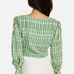 Cinq a Sept Flora Gingham Wrap Top‎ Tie Sleeve Blouse Green NWT Photo 1