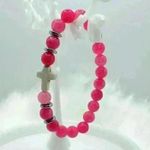 Bubble Gum Pink Beaded W/ White Cross Bracelet Photo 1