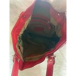 Large Red Leather Tote Bag With Double Handles Front Zipper Pocket Photo 10