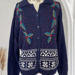 Dress Barn Classic Americana Navy Blue Red Christmas Chunky Cardigan Sweater L Photo 0