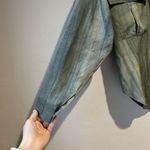 Vintage Silk Button Up Shirt Blouse Small Tie Dye Indie Classic Army Green Cute Photo 2