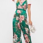 Free People  Jumpsuit Satin Romper Floral Green Playsuit Plunge Belted Size 0 Photo 5