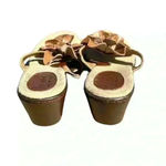 Børn b.o.c Womens Size 8 Wedge Sandals Leather Brown Flower Shoes Thong Preowned Photo 5