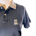 Psycho Bunny Pima Cotton Polo Shirt Skull Bunny Logo Black Gray Trim Small Photo 2