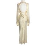 Karen Millen 4 Ivory Satin Backless Gown Puff Sleeve Pleated Belted Dress $679 Photo 6