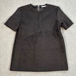 ZARA Faux Suede Black Top Exposed Back Zipper Women's Small Short Sleeve Photo 0