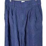 Gap Women’s Sz 2 High Rise Pleated LINEN Wide-Leg BOHO Trouser Navy Blue Pants Photo 2
