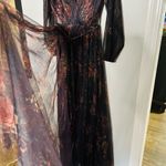 Marchesa Notte Dark Purple Sheer Rose Floral Plunging V Photo 4