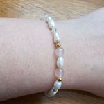 Freshwater Pearl Rose Quartz Gold color Bead Aurora Borealis AB Crystal Bracelet Pink Photo 2