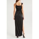 Lush Love Black Satin Asymmetrical High Slit Off Photo 1