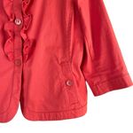 Talbots Ruffle Button Front Collarless Blazer Jacket Cotton Coral Orange, 14P Photo 4