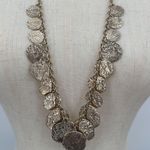 Banana Republic Long Chain Necklace Gold Tone Textured Coin Statement Photo 3