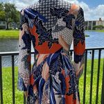 Anthropologie Jasse  boho black,white,orange,multicolor bell sleeve mini dress XS Photo 4