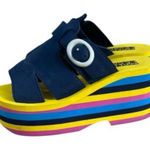 Blue Platform Foam Sandals Size 7 Rainbow Soles Wedges Slip On Summer Party Blue Photo 0