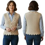 Croquet Club Vintage Silk Crochet Vest L • Ivory Handcrafted Boho Chic Size L Photo 1