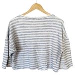 L'Agence Crop Knit Sweater Blue Stripe Silver Thread Half Sleeve Cotton Medium Photo 1