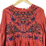 Umgee  Floral Embroidered Bell Sleeve Babydoll Mini Dress Womens M Rust Western Photo 2