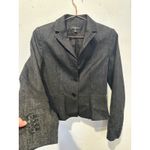 Ann Taylor  Black Charcoal Three Button Front Shoulder Padded Blazer sz 2 Petite Photo 2