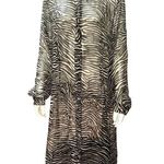 Trio New York Size 14 Black White Zebra Print Silk Shirt Dress Sheer Long Sleeve Photo 1